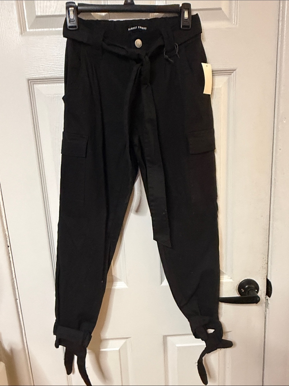 Almost Famous Black Cargo Tie-Waist Pants with Ankle Ties